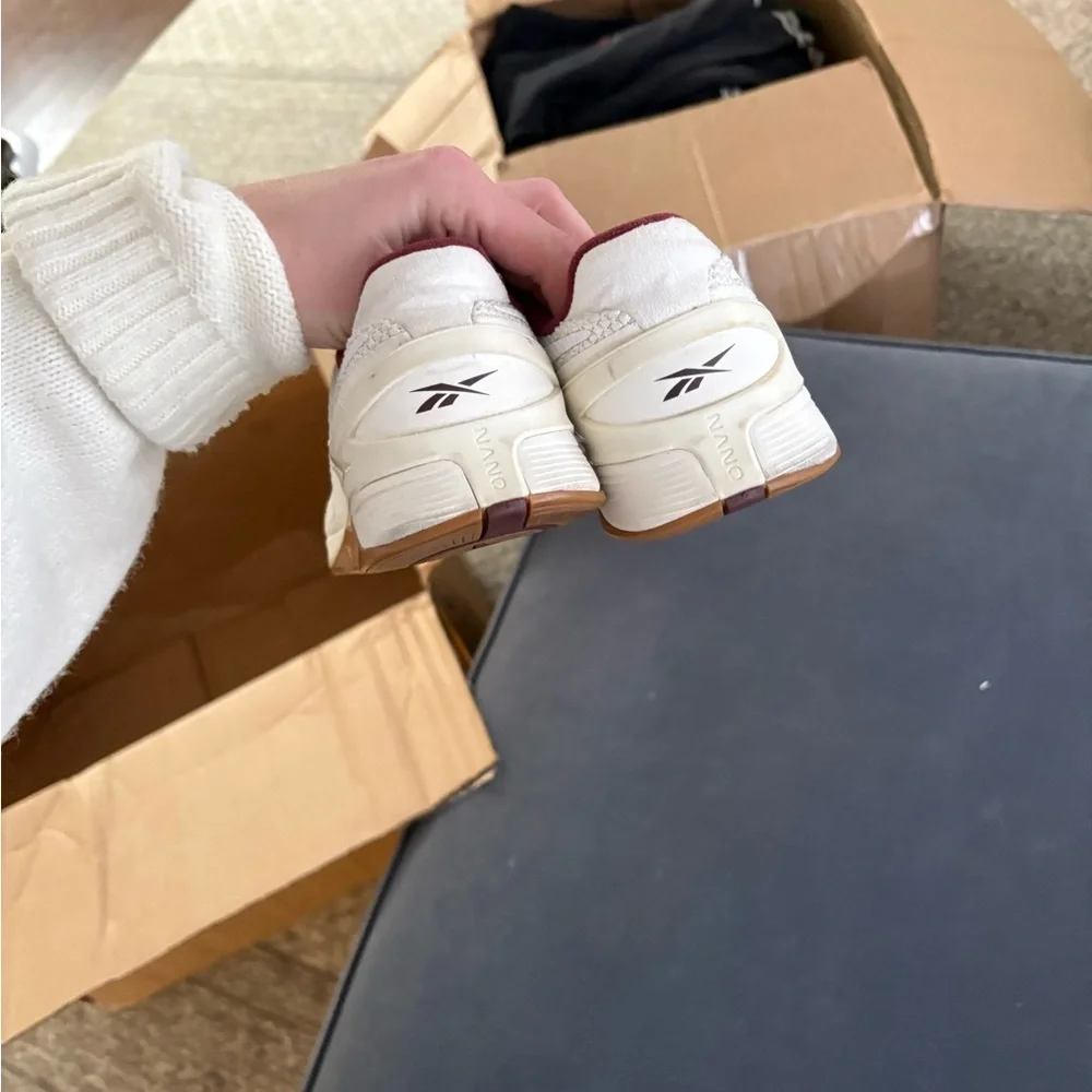Reebok Cream and Maroon Athletic Shoes